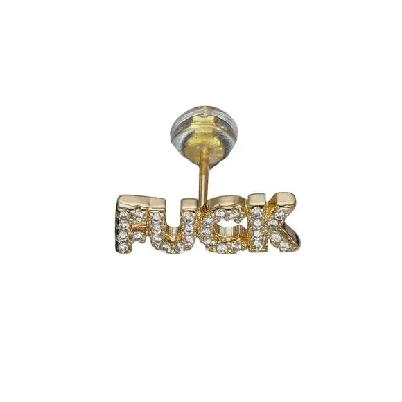 -16 K Gold  “Fu#K “ Script Micro Paved CZ Stud NWT - Picture 3 of 4